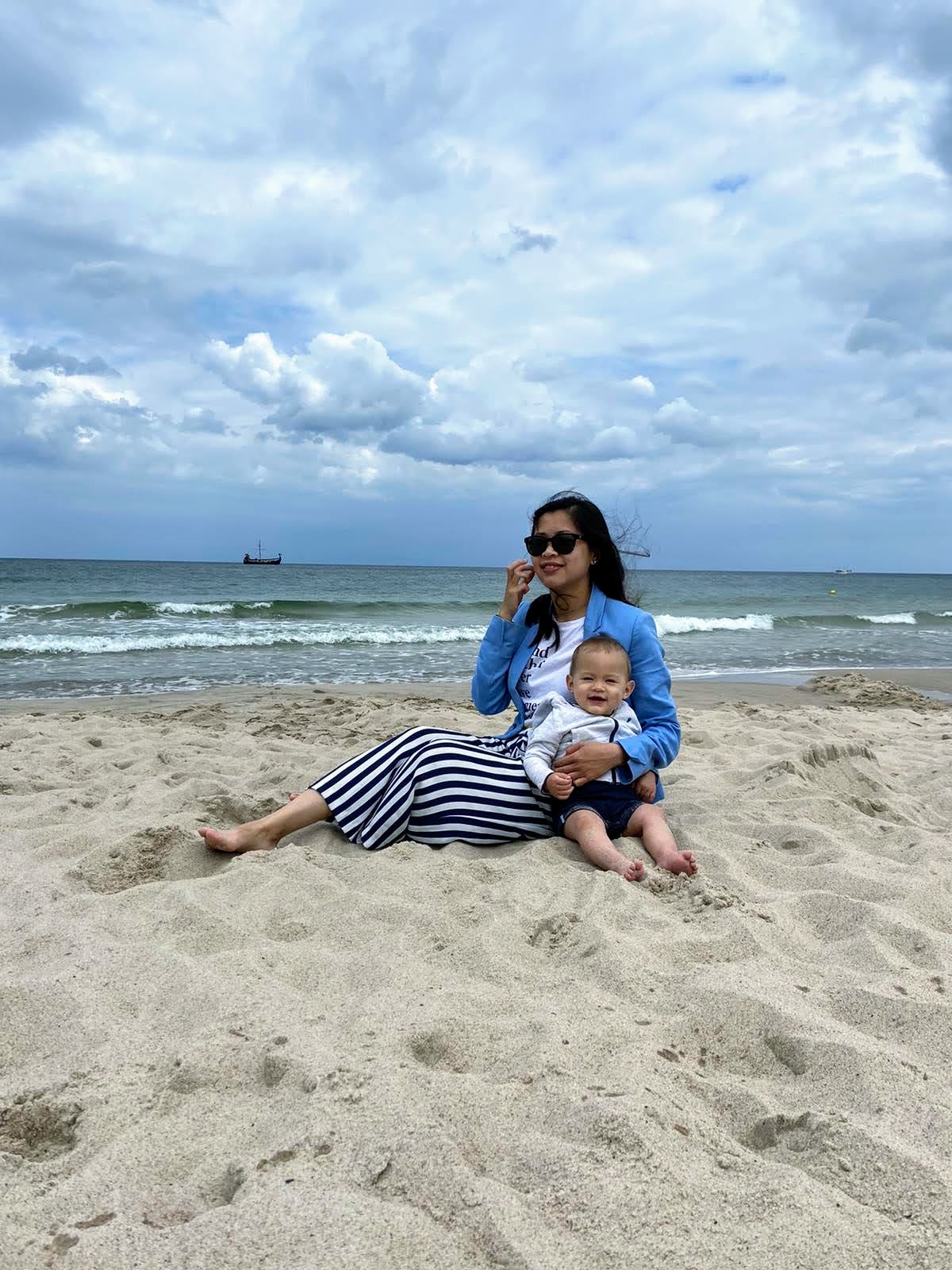 mom and son at the beach